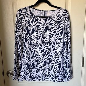 Lilly Pulitzer Navy and White Botanical Long Sleeve Top